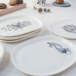 Black Lines porcelain oval plate set tattoo-inspired by Antikapratika